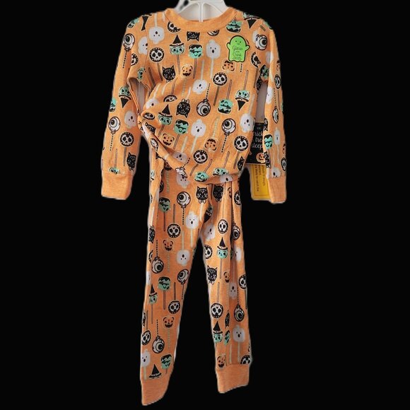 Trick or Treat Sleep Orange Halloween Cake Pop 2 Piece Pajama Set Toddler 4T - Picture 1 of 8
